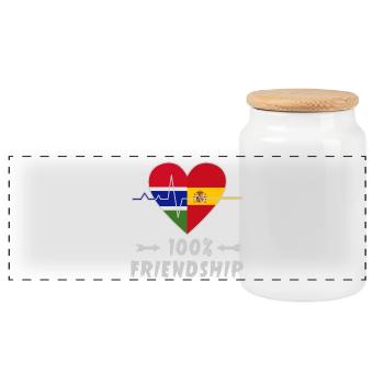 Gambia und Spanien 100% Freundschaft - Panorama Keksdose mit Holzdeckel - Weiß - Vorne
