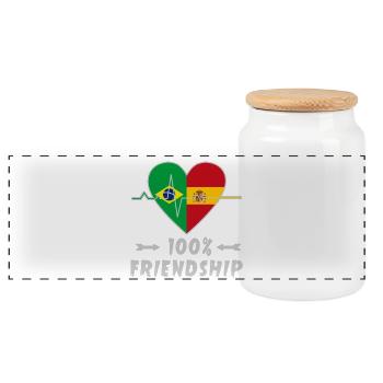Brasilien und Spanien 100% Freundschaft - Panorama Keksdose mit Holzdeckel - Weiß - Vorne