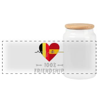 Belgien und Spanien 100% Freundschaft - Panorama Keksdose mit Holzdeckel - Weiß - Vorne