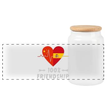 100 % amitié entre la Chine et l'Espagne - Boîte à biscuits avec couvercle en bois - blanc - Devant