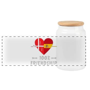 Denmark and Spain 100% friendship - Panoramic Cookie Jar with Wooden Lid - white - Front