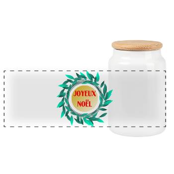 CHRISTMAS. MERRY CHRISTMAS - Panoramic Cookie Jar with Wooden Lid - white - Front