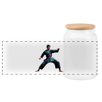 Martial Artist Action Pose Design - Panoramic Cookie Jar with Wooden Lid - white - Front