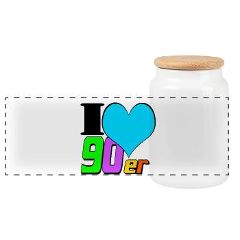 90s Party , Theme Party , 90s Love (25) - Panoramic Cookie Jar with Wooden Lid - white - Front