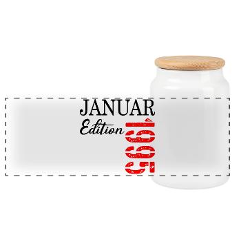 32. GEBURTSTAG JANUAR 1995 - Panorama Keksdose mit Holzdeckel - Weiß - Vorne