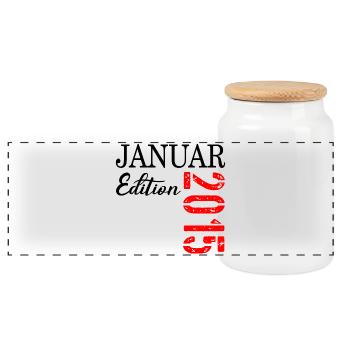 12. Geburtstag Januar 2015 - Panorama Keksdose mit Holzdeckel - Weiß - Vorne