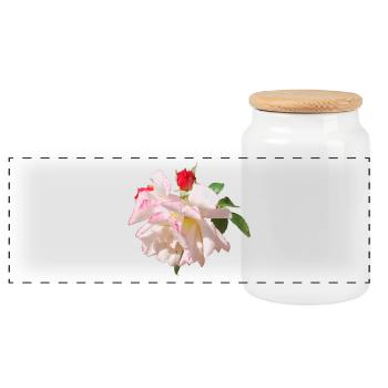 Rose Blossom White Pink Accents - Panoramic Cookie Jar with Wooden Lid - white - Front