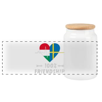 Hungary and Sweden 100% friendship - Panoramic Cookie Jar with Wooden Lid - white - Front