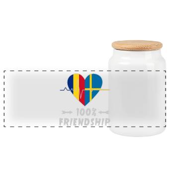 Rumänien und Schweden 100% Freundschaft - Panorama Keksdose mit Holzdeckel - Weiß - Vorne