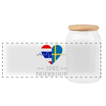 Thailand and Sweden 100% friendship - Panoramic Cookie Jar with Wooden Lid - white - Front