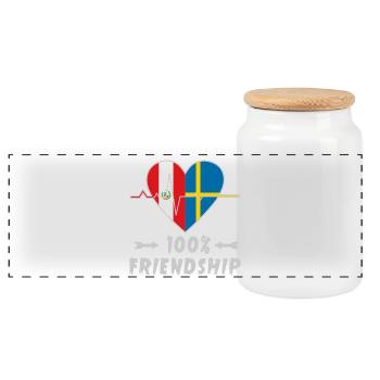 Peru and Sweden 100% friendship - Panoramic Cookie Jar with Wooden Lid - white - Front