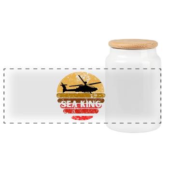 Sea King Sunset Helicopter - Panoramic Cookie Jar with Wooden Lid - white - Front