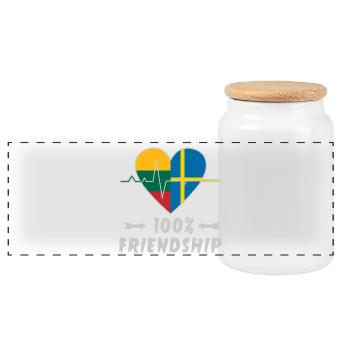 Lithuania and Sweden 100% friendship - Panoramic Cookie Jar with Wooden Lid - white - Front