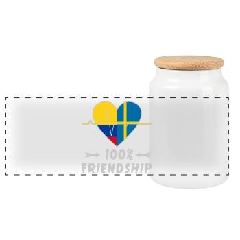 Kolumbien und Schweden 100% Freundschaft - Panorama Keksdose mit Holzdeckel - Weiß - Vorne