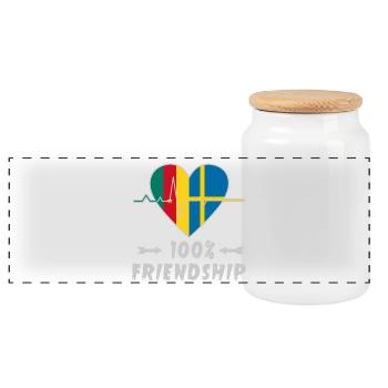 Cameroon and Sweden 100% friendship - Panoramic Cookie Jar with Wooden Lid - white - Front