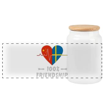 China und Schweden 100% Freundschaft - Panorama Keksdose mit Holzdeckel - Weiß - Vorne