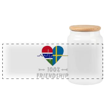 Gambia and Sweden 100% friendship - Panoramic Cookie Jar with Wooden Lid - white - Front