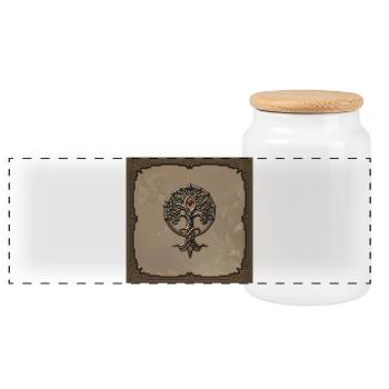 Symbol of the ornate tree of life. - Panoramic Cookie Jar with Wooden Lid - white - Front