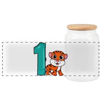 Zahl 1 Nummer Eins - Tiger Motiv - Panorama Keksdose mit Holzdeckel - Weiß - Vorne