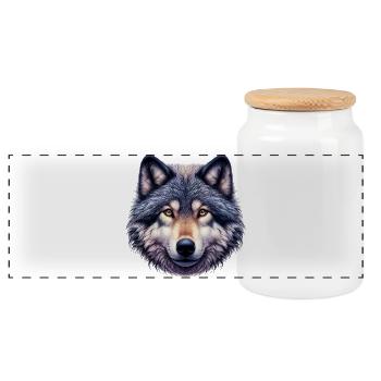 Wolf - Panoramic Cookie Jar with Wooden Lid - white - Front