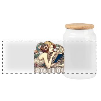 Read More Books Art Nouveau Woman Book Gift - Panoramic Cookie Jar with Wooden Lid - white - Front