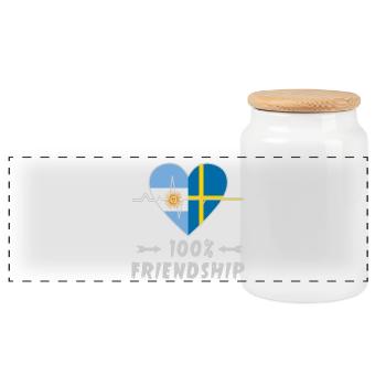 Argentina and Sweden 100% friendship - Panoramic Cookie Jar with Wooden Lid - white - Front