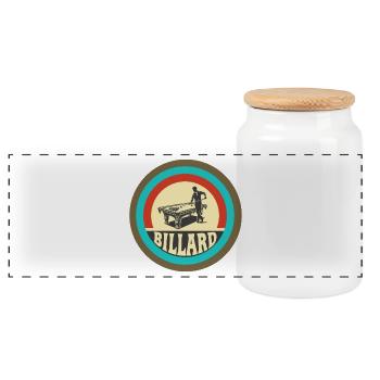 Billard Vintage Design - Panorama Keksdose mit Holzdeckel - Weiß - Vorne