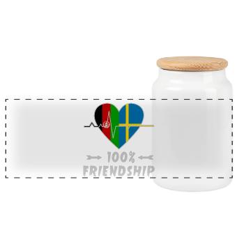 Afghanistan and Sweden 100% friendship - Panoramic Cookie Jar with Wooden Lid - white - Front