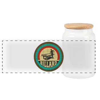 Billard Vintage Design - Panorama Keksdose mit Holzdeckel - Weiß - Vorne