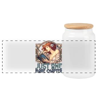 Chapter Book Books Beautiful Woman Reading Gift - Panoramic Cookie Jar with Wooden Lid - white - Front