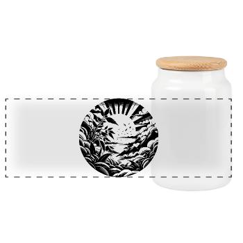 Nature view between mountains to the sun - Panoramic Cookie Jar with Wooden Lid - white - Front