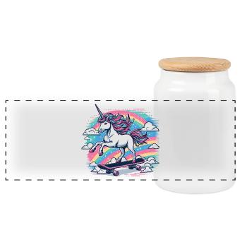 Regenbogen Einhorn Skateboard - Panorama Keksdose mit Holzdeckel - Weiß - Vorne