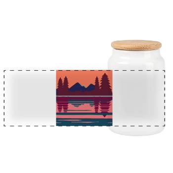 Geometrische Abendlandschaft am See - Panorama Keksdose mit Holzdeckel - Weiß - Vorne