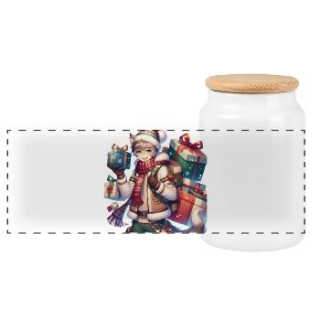 Winterliches Manga Geschenk-Design für Weihnachten - Panorama Keksdose mit Holzdeckel - Weiß - Vorne