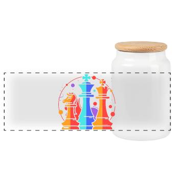 Chess Pieces Cartoon - Panoramic Cookie Jar with Wooden Lid - white - Front
