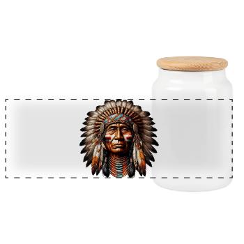Amerikanisch, Indianer, Amerikaner - Panorama Keksdose mit Holzdeckel - Weiß - Vorne