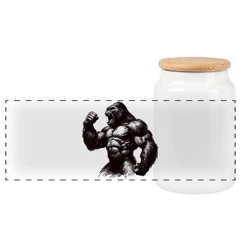 Strong Gorilla Motivation Clenched Fist Gift - Panoramic Cookie Jar with Wooden Lid - white - Front