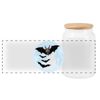 Bats, Vampires and the Moon - Panoramic Cookie Jar with Wooden Lid - white - Front