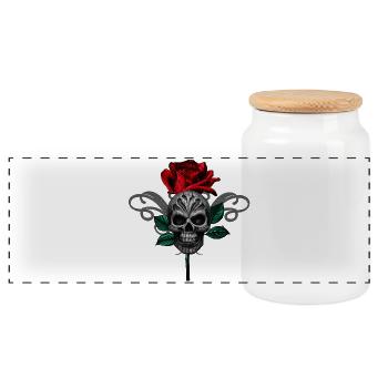 Gothic-Rose mit menschenschädel, Tribalmuster - Panorama Keksdose mit Holzdeckel - Weiß - Vorne