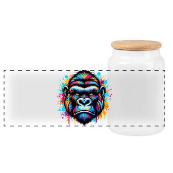 Gorilla - Panoramic Cookie Jar with Wooden Lid - white - Front