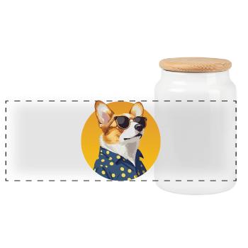 Stylish Corgi Dog in a Polka Dot Shirt - Panoramic Cookie Jar with Wooden Lid - white - Front