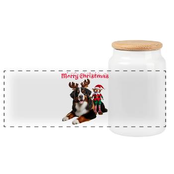 Bouvier Bernois de Noël - Boîte à biscuits avec couvercle en bois - blanc - Devant