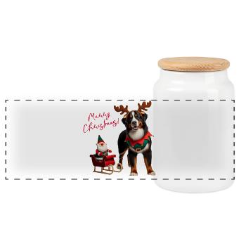 Bouvier Bernois de Noël - Boîte à biscuits avec couvercle en bois - blanc - Devant