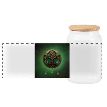 Stylized Tree of Life - Panoramic Cookie Jar with Wooden Lid - white - Front