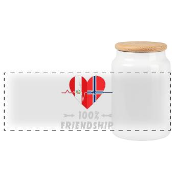 Peru and Norway 100% friendship - Panoramic Cookie Jar with Wooden Lid - white - Front