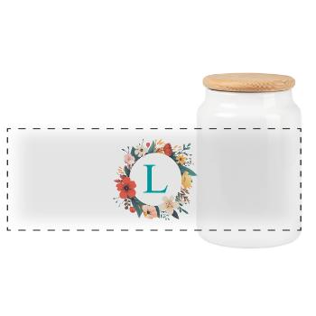 L Monogram, Couronne de fleurs, Personnalisable - Boîte à biscuits avec couvercle en bois - blanc - Devant