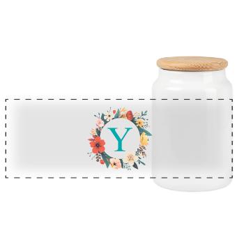Y Monogram, Flower Wreath, Personalizable - Panoramic Cookie Jar with Wooden Lid - white - Front