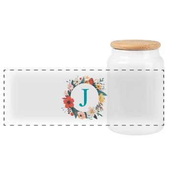 J Monogram, Couronne de fleurs, Personnalisable - Boîte à biscuits avec couvercle en bois - blanc - Devant