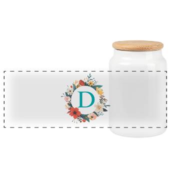 D Monogram, Flower Wreath, Personalizable - Panoramic Cookie Jar with Wooden Lid - white - Front