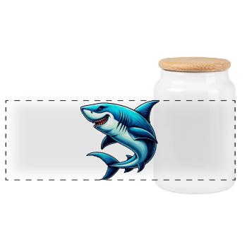 Shark - Panoramic Cookie Jar with Wooden Lid - white - Front